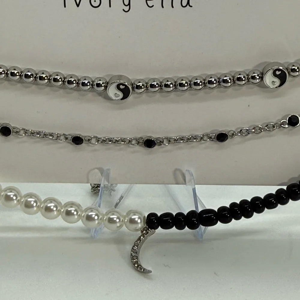 Ivory‎ Ella Anklet Set Silver Tone Yin Yang Pearl Crescent Moon 3 Piece NWT